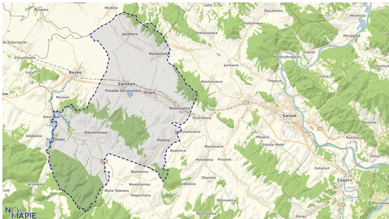 Mapa obszarów ochrony przyrody Zarszyna